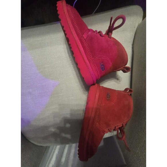 UGG Lemmy II Toddler Boots Red Suede Size 11 • Zip & Lace • Fleece Lined Chukka - Picture 3 of 10